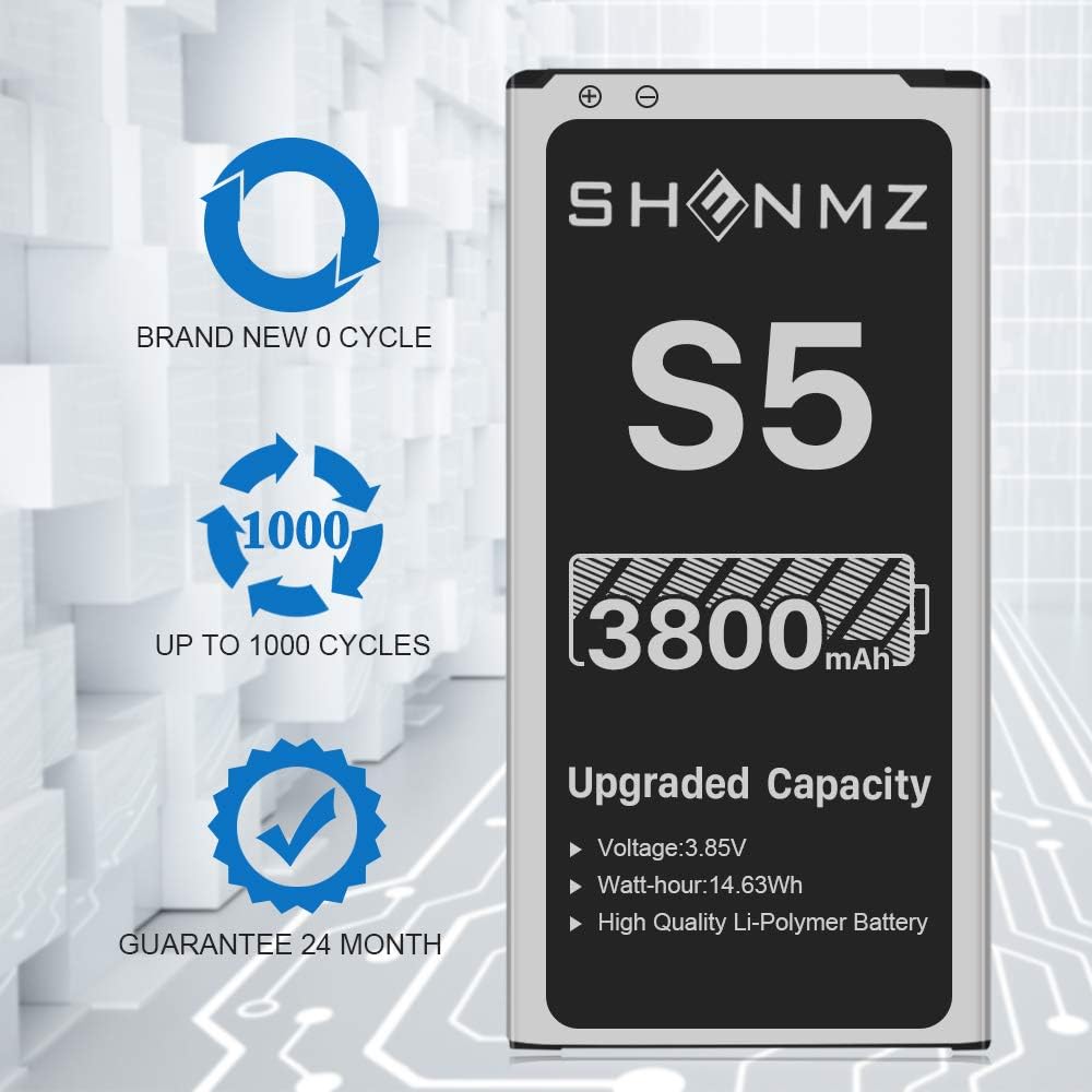 Galaxy S5 Battery, 3800mAh [Upgraded] SHENMZ Li-ion Replacement Battery for Samsung Galaxy S5 EB-BG900BBU SM-G900V I9600 SM-G900H SM-G900A SM-G900TR SM-G900P SM-G900T SM-G900R - 18 Months Warranty: Home Audio & Theater
