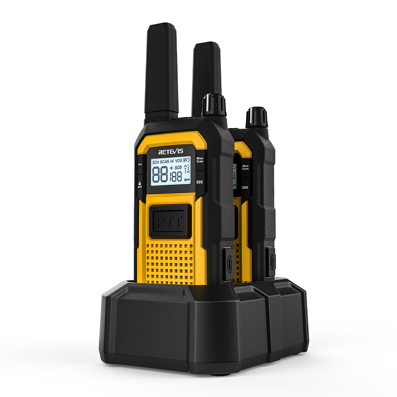 Retevis RB648 Rugged Walkie Talkies for Adults, Waterproof Two Way Radio IP67,MIL-STD-810H, Drop Dustproof USB-C, 2000mAh, Vibration Emergency Walkie Talkies for Harshest Outdoor(2 Pack, Yellow)