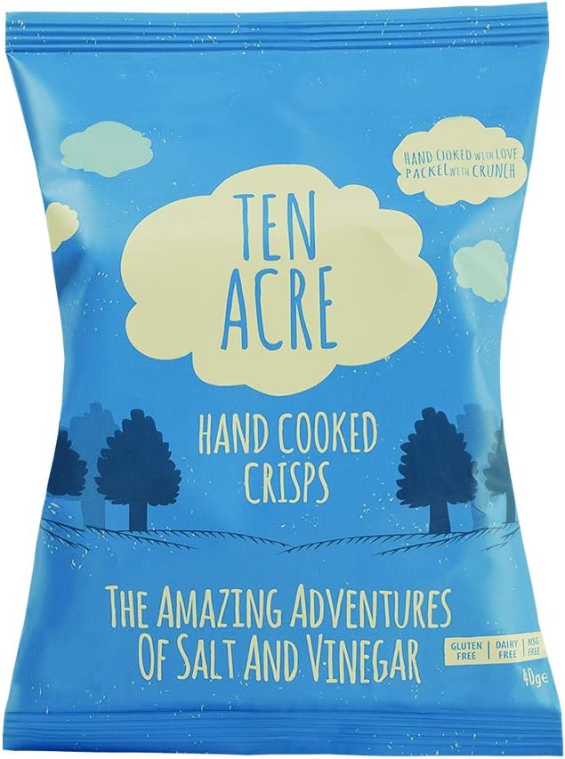 Ten Acre, Potato Chips - Hand Cooked Crisps, Gluten, MSG and Dairy Free, Vegan and Kosher Certified -  Crispy and Delicious Food Snack for Kids and Adults, 40g Pack of 24, Salt & Vinegar Flavour