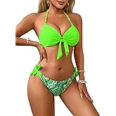 ShawGobow Sexy Push Up Bikini Sets for Women,Tie Halter Underwire Boho Swimsuit,2 Piece Cheeky Bathing Suit Beach Pool Party