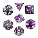Purple Black Silver Gemini Glowing Polyhedral 7-Die RPG Dice Set Galaxy Dnd Dice Set D20 D12 D10 D8 D6 D4 for Dungeons and Dragons wit Pouch