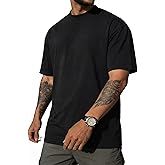 Men's Fashion Oversized T-Shirts Short Sleeve Basic Cotton Crew Neck Loose Fit Athletic Tees Tops