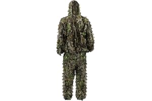PELLOR Outdoor Camo Ghillie Suits, 3D Leafy Hooded Hunting Airsoft Camouflage Gillies Suits for Kids & Adults