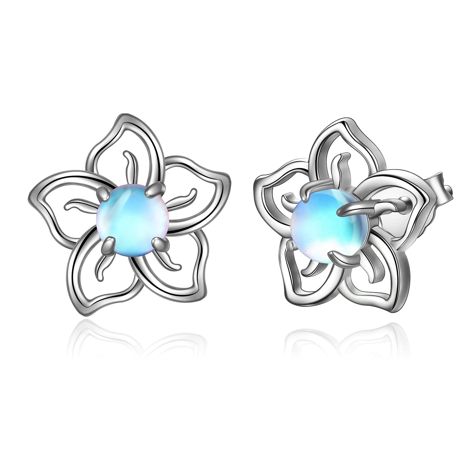 Flower Moonstone Earrings Sterling Silver Stud Earrings Moonstone Jewelry for Women Earrings for Sensitive Ears