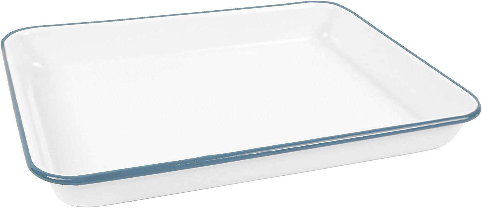 Enamelware Small Rectangular Tray, 11.25 x 9 inches, Vintage White/Turquoise (Single)