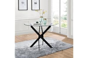 NIERN Round Dining Table,31.5" Glass Dining Table with Black Legs, Modern Kitchen Table for Home Kitchen,Dining Room
