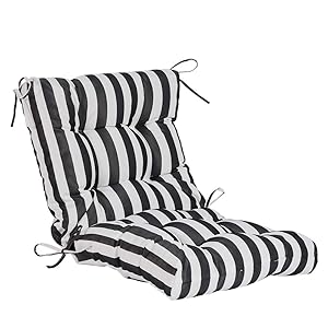 QILLOWAY Outdoor Seat/Back Chair Cushion Tufted Pillow, Spring/Summer Seasonal Replacement Cushions. (White&Black Stripe)