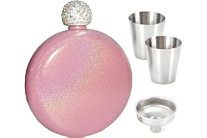 PIVHWIR Womens Flask Booze Shot Flask -AB Crystal Lid, Cute Liquor Flask for Women, 5 oz 304 Stainless Steel Wine Alcohol Liq