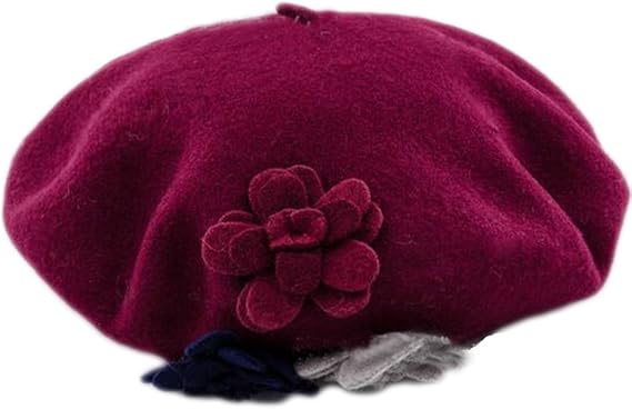Amazon Youth Dream ユースドリーム 花飾り ウール ベレー帽 レディーズ 帽子 柔らかい ミリタリー 全6色 ファッション ワインレッド ベレー帽 通販