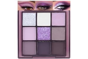 SUAKE 9 Colors Purple Silver White Tan Grape Matte Shimmer Eyeshadow Palette for Eye Makeup,High Pigmented Brown Eye Shadow Primers Powder Palet de sombras de ojos