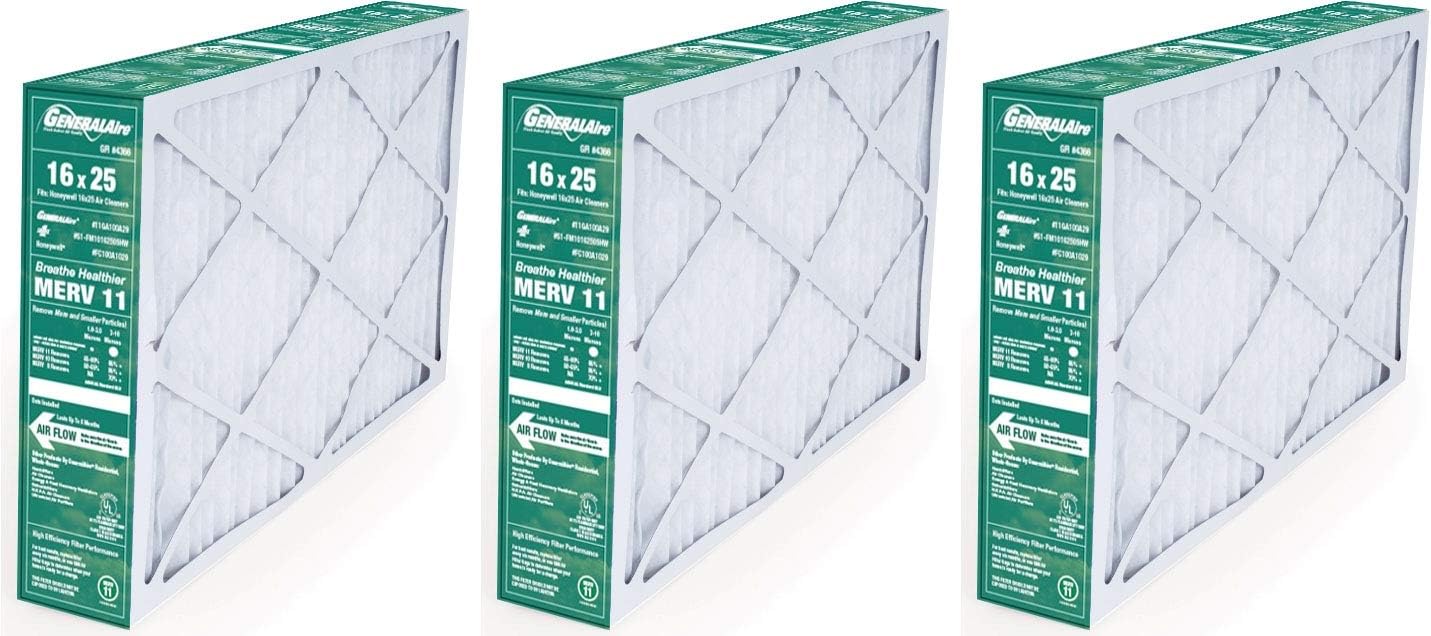 3-PK- Generalaire #4366-Replaces Honeywell FC100A1029-16"x 25" x 4.5" Merv 11 Air Filters