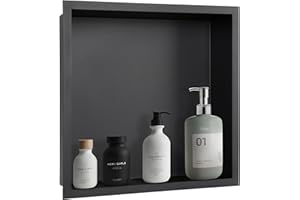Muschbath Matte Black Recessed Shower Niche (12” x 12“), No-Tile, Stainless Steel, Built-in Wall for Bathroom, Bedroom, Living Room Storage