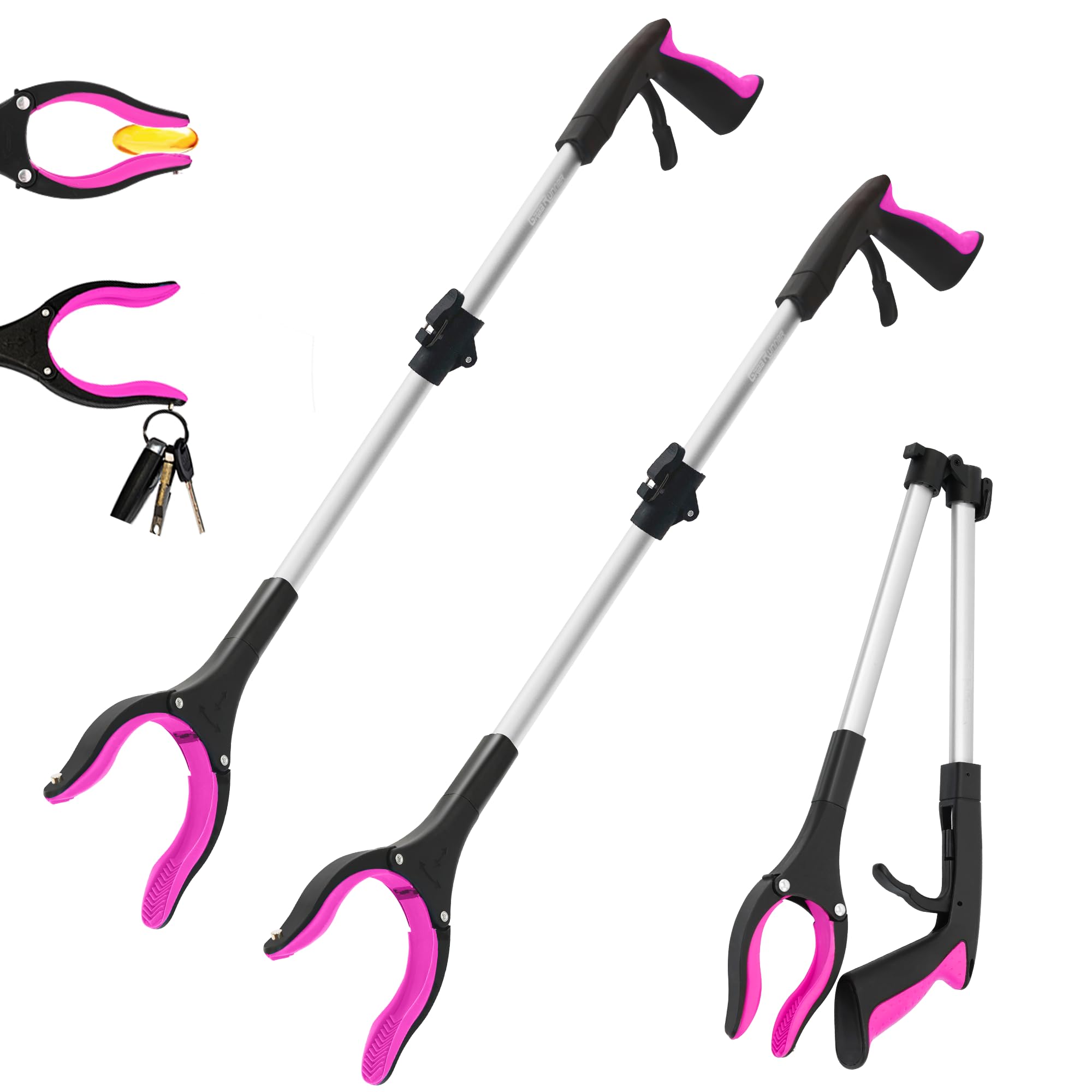 Photo 1 of 2 Pack 32 inch GrabRunner Reacher Grabber Tool with Strong Magnetic and Swivel Head (New Pink)