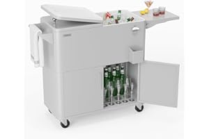 VINGLI Patio Cooler, Ice Chest with Storage Cabinet, Bottle Opener Drainage, Outdoor Cooler for Party, Deck, Pool