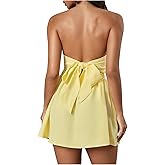 MakeMeChic Women's Summer Elegant Strapless Mini Dress with Bow Ruched Ruffle A Line Bandeau Party Mini Dress