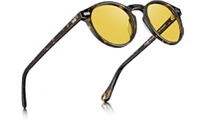 CARFIA Retro Night Driving Glasses for Men - Acetate Round Night Vision Glasses, Reduce Headlight Glare & Enhance Clarity