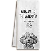 XUISWELL978 Golden Doodle Gifts for Women, Funny Welcome to The Bathroom A Doodle Dog Will Be with Hand Towels for Decor, 16x24 Inches