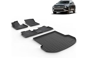 VOUKIY Floor Mats & Cargo Liner for 2023 2022 2021 Hyundai Santa Fe All Weather Car Mats Floor Liners Trunk Mat Hyundai Santa Fe Floor Mats Cargo Mat Trunk Liner Black Accessories