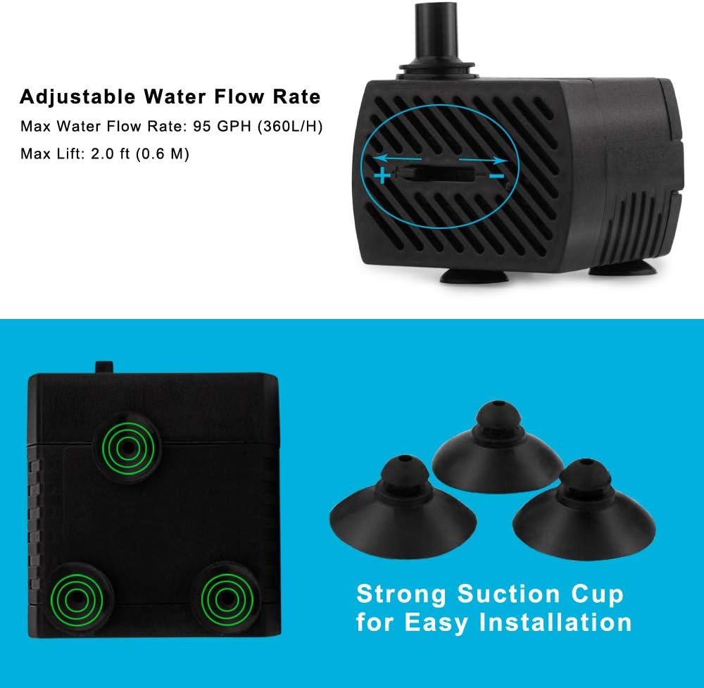 FREESEA 95 GPH 4W Ultra Quiet Mini Submersible Pump for Aquariums, Fish Tank, Pond, Fountain Water Pump (1PCS) : Pet Supplies