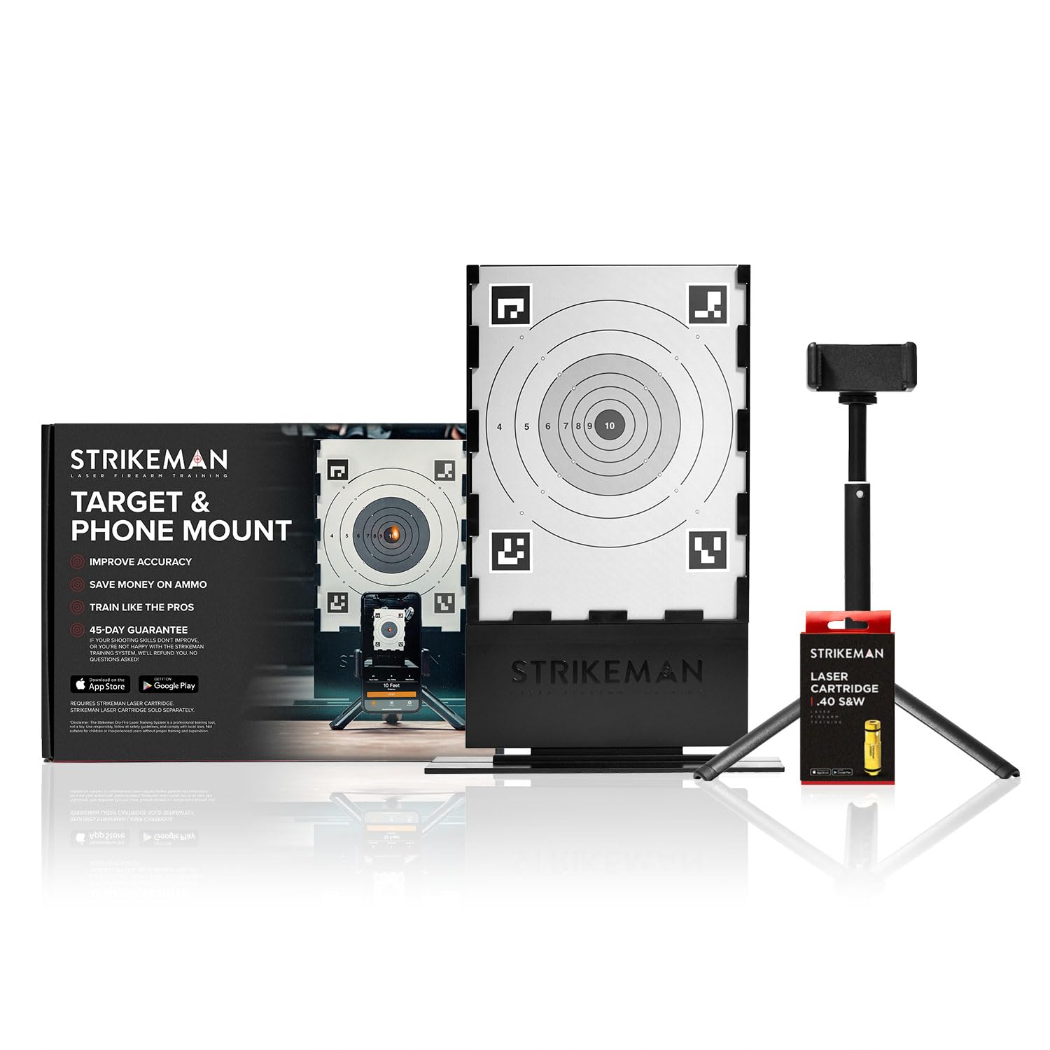 Photo 1 of Strikeman .40 S&W Dry-Fire Laser Training System - Great for Target Shooting Practice with Pistols - Kit w/Access to Updated Strikeman App (No Subscription Needed), Cartridge, Target & Phone Holder