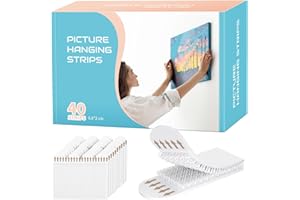 MAXBLASTER Picture Hanging Strips Heavy Duty 20 Pairs/40Strips, Damage Free Hanging Picture Hangers, Removable Adhesive Hook Loop Wall Strips, Frame Stickers No Nails for Home Decor Wall Posters Photos(6.6CM)