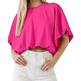 Womens Summer Crewneck Crop Tops Short Sleeve Casual Loose Cropped T Shirts