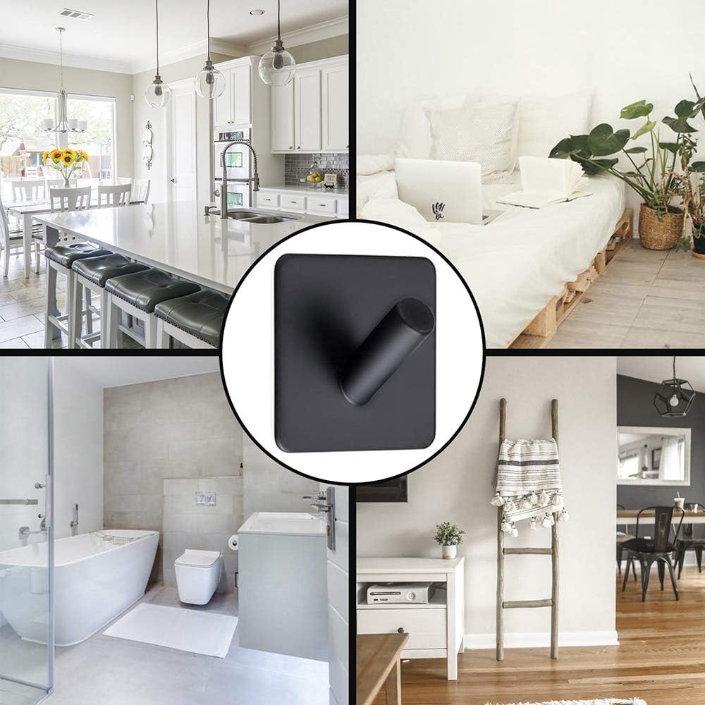 Adhesive Hooks for Hanging Towel Hooks Wall Hooks for Hanging No Damage Wall Hangers Without Nails Hanging Hooks Waterproof Stainless Steel Hook Wall Hooks Heavy Duty - 4 Pack Matte Black: Office Products