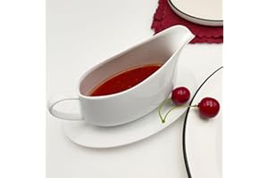HOMUS Elegant 8oz Porcelain Gravy Boat with Tray - Upgrade Your Dining Experience with Its Unique Shape and Refining Packing/White