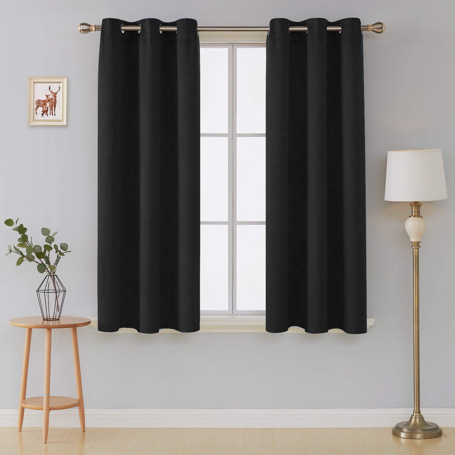 funky gadgets Blackout Curtains for Bedroom Thermal Insulated Blackout Curtains 70 to 90% Light Blocking Eyelet curtains for Living Room 2 Panels, 66 x 90 Inch, Black