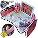 Autozon Kids Travel Tray for Girls Toddler Car Seat Travel Play Tray with Reinforced Solid Surface, Sturdy Side Walls and Removal Mesh Pockets, Seatbelt Pillow, Car Sticker, Autozon