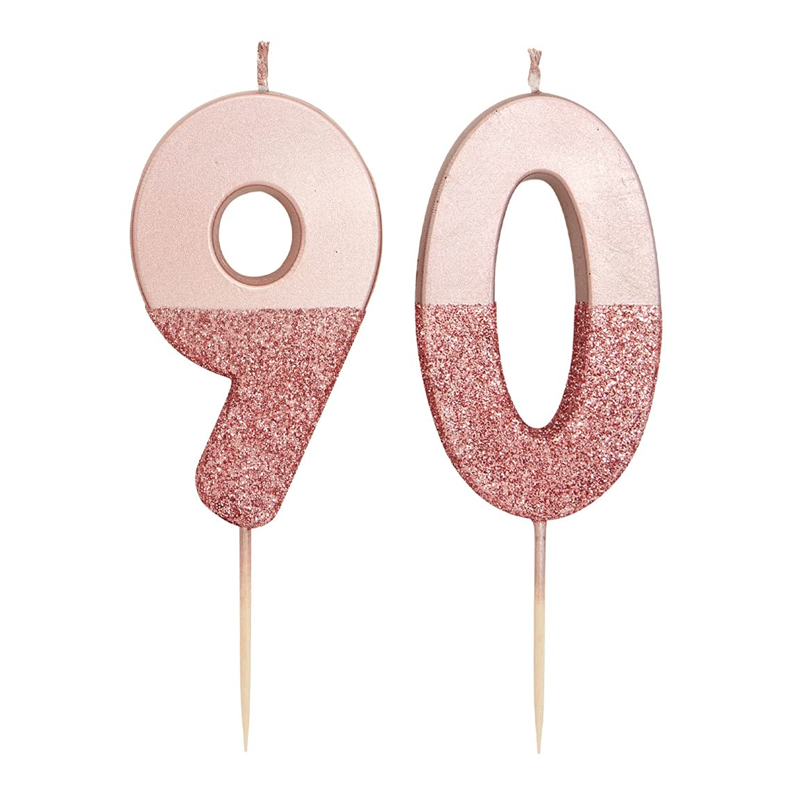 Talking Tables 90th Rose Gold Birthday Number Cake Candle Topper Dipped in Glitter