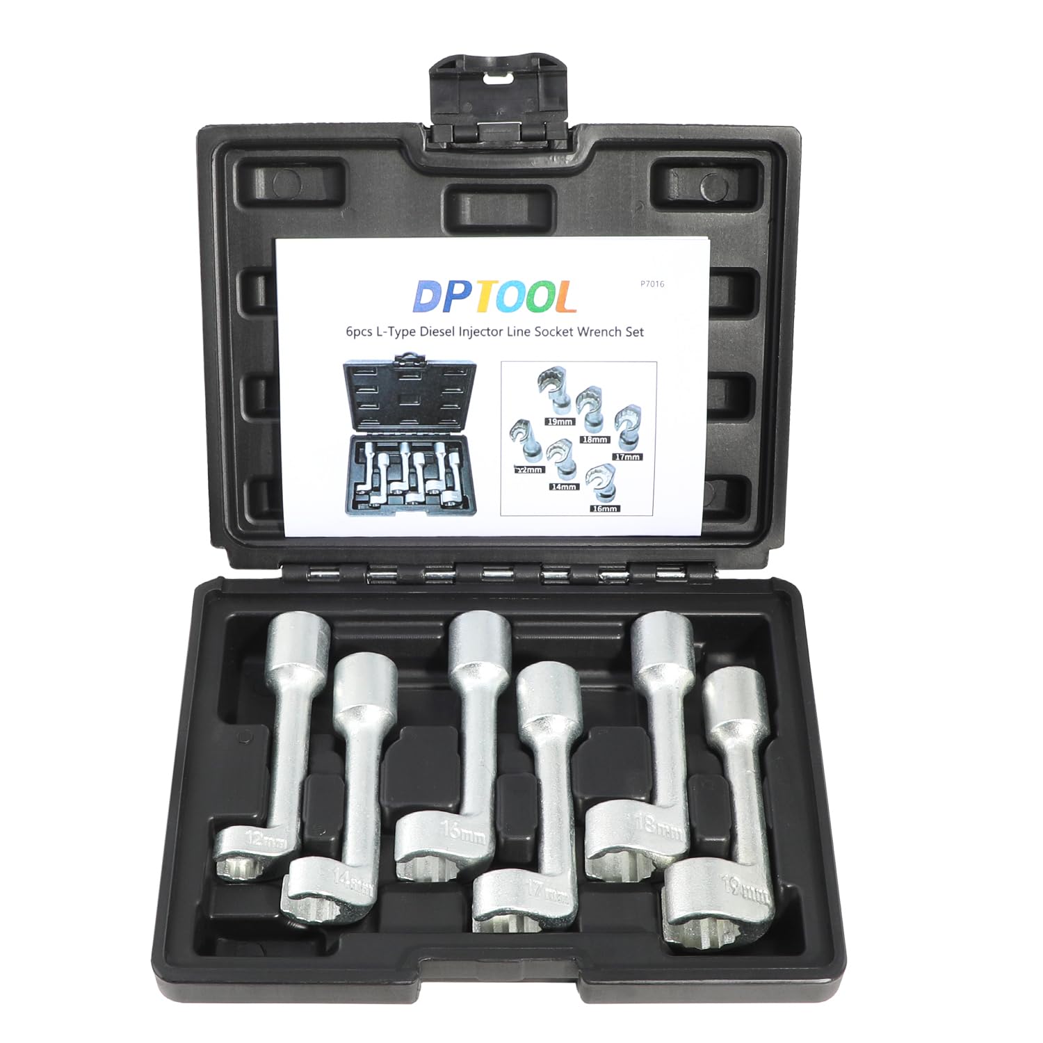 DPTOOL 12pt 1/2" Dr L-Type Diesel Injector Line Socket Wrench Set 12 14 16 17 18 19mm (6PCS)