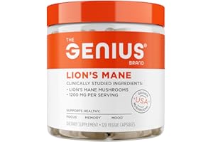 The Genius Brand Genius Lion's Mane - Plant-Based Supplement for Memory, Focus & Mood Support - Organic & Non-GMO - 120 Veggie Capsules