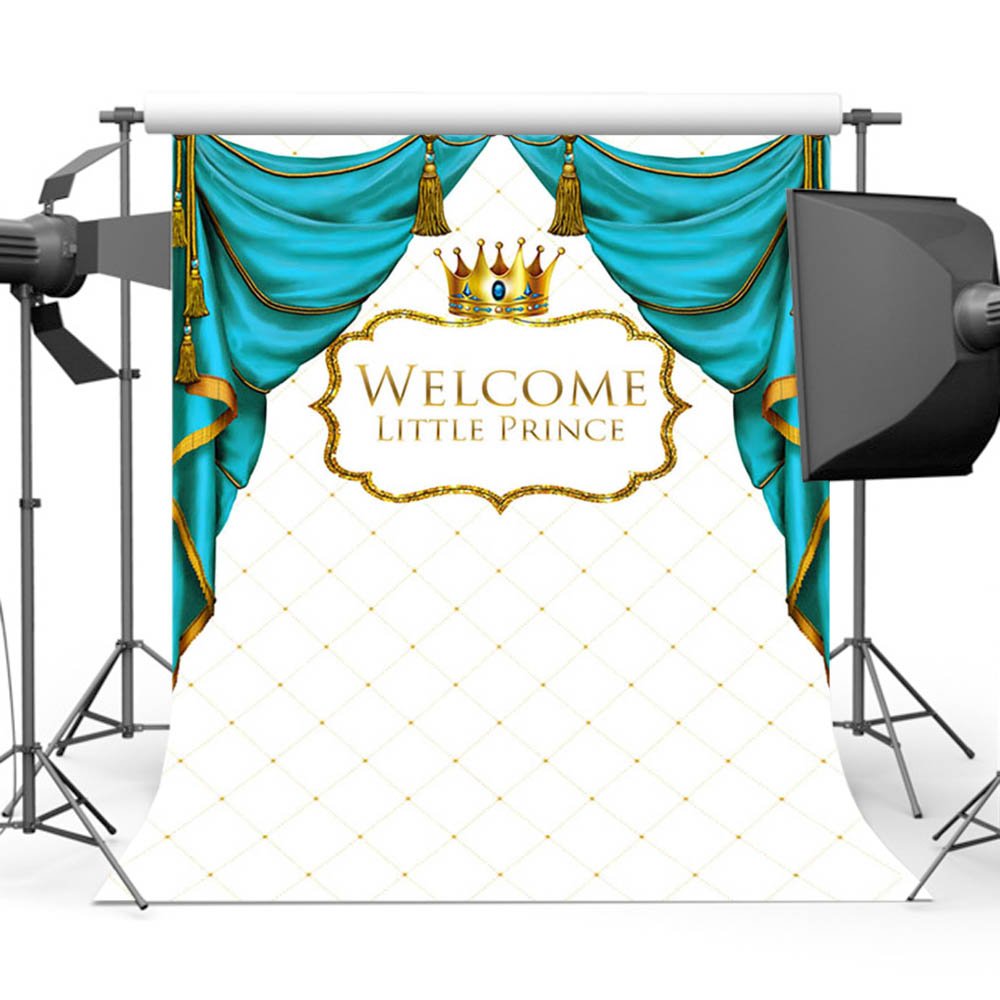 Mehofoto Royal Baby Shower Backdrop Gold Crown Blue And White Photo
