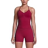 JUVOME Two Piece Workout Sets for Women Halter Strappy Tank Top Butt Lifting High Waist Shorts Gym Set Activewear