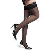 ohyeahlady Fishnet Thigh High Stockings for Women Lace Top Stay Up Sheer with Antiskid Silicone Sexy Tights Pantyhose