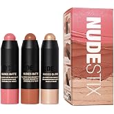 Nudestix Roses &amp; Honey Mini Kit &ndash; 3-Piece Cream Blush, Bronzer &amp; Highlighter Stick Set for Eyes, Cheeks &amp; Lips | Travel-Size Multi-Use Makeup