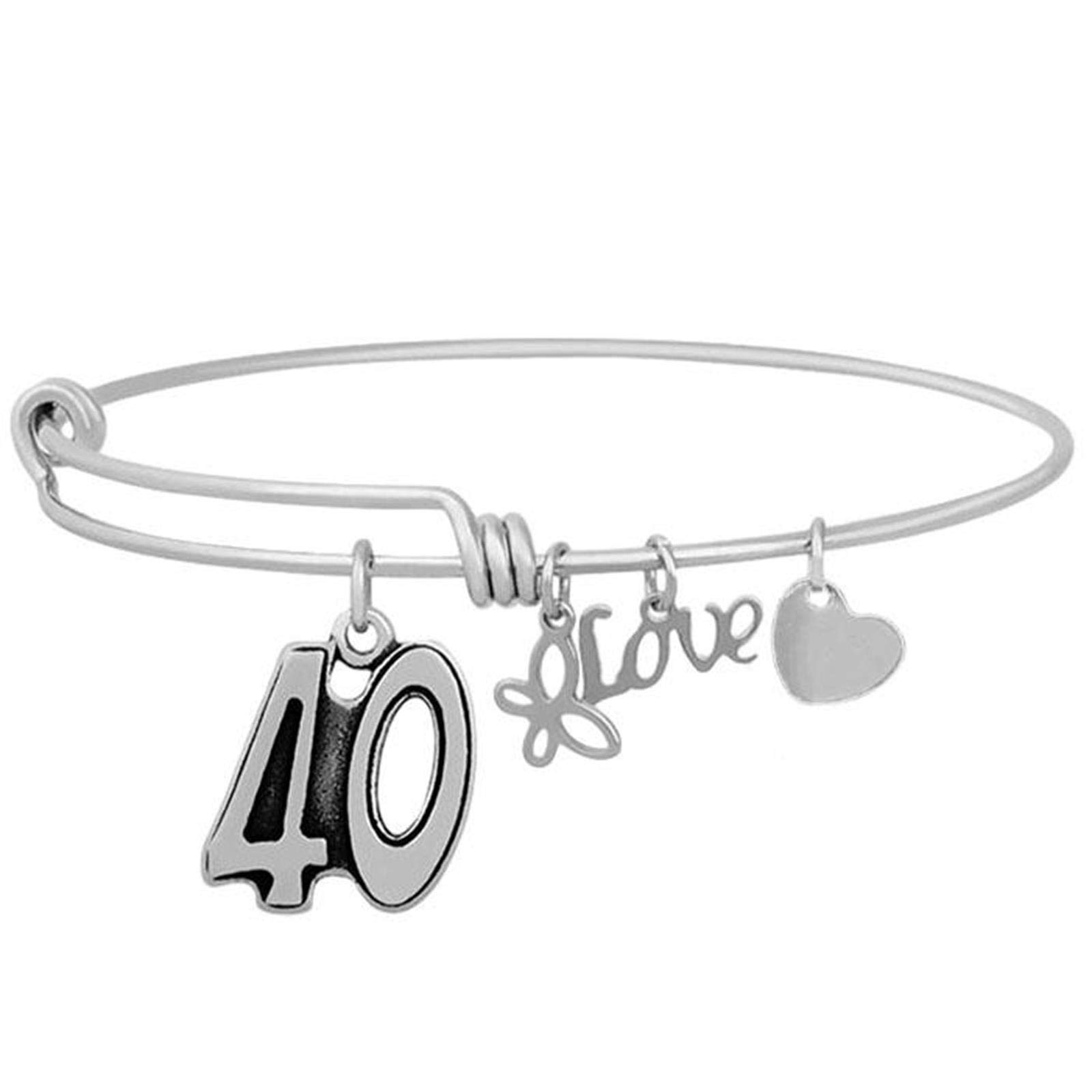 Charm Buddy Birthday Gifts for Her Stainless Steel Adjustable Bangle Bracelets for 16th 18th 21st 30th 40th 50th 60th Gift Box Set (5. 40th Birthday)