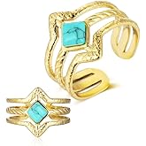 Turquoise Ring, Diamond Gemstone Rings for Women, Gold Plated Stainless Steel Western Ring for Turquoise Jewelry, Unisex Adjustable Ring for Men