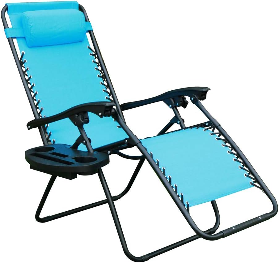 WEGO Zero Gravity Chair, Lawn Chair Flolding Recliner Lounge Chair with Removable Pillow and Side Table,Light Blue: Furniture & Decor