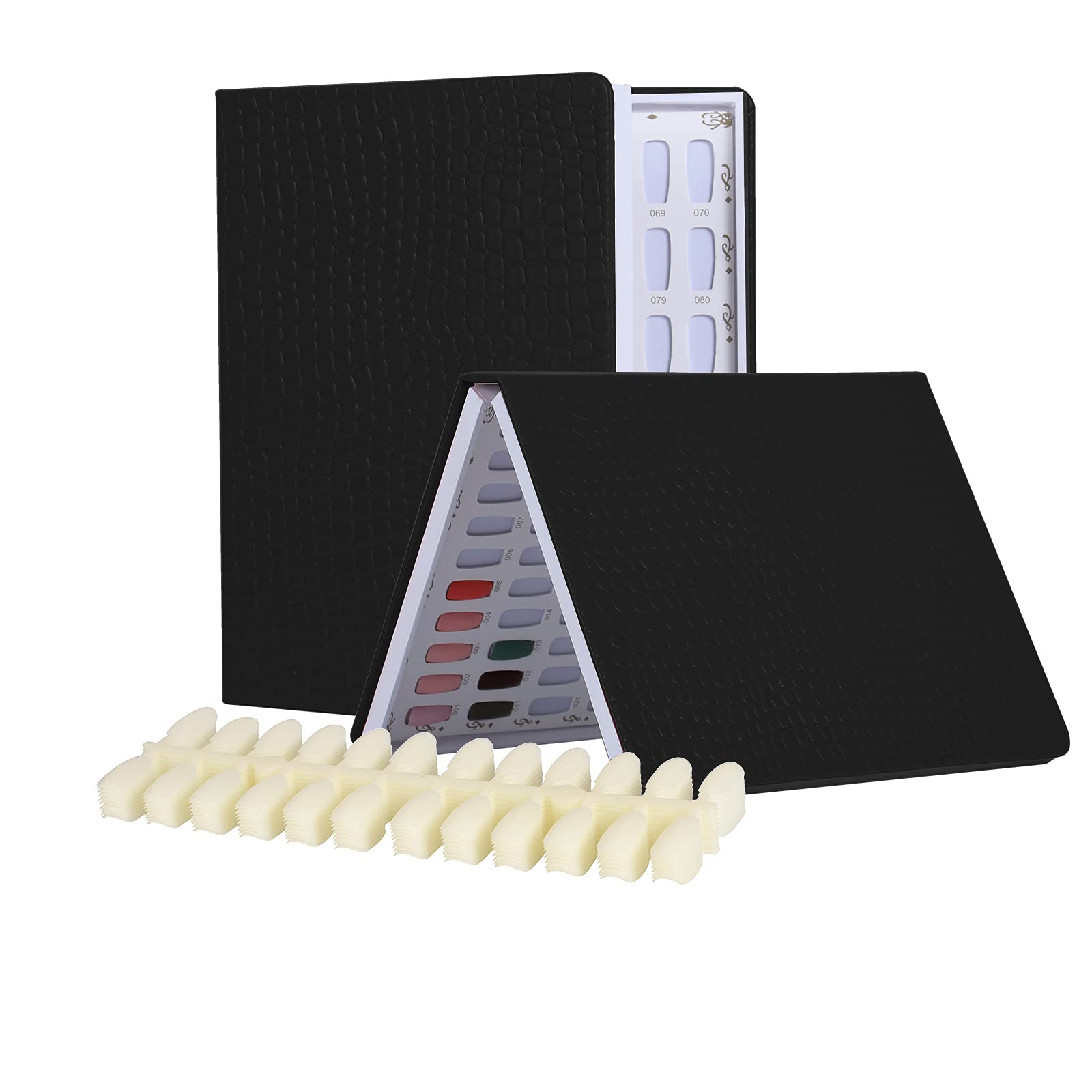 BNG Nail Display Book 120 Colors Nail Art Colour Chart, Professional Gel Polish Nail Display Card with 120 Pcs False Nails Tips For Salon Nail Art Showing, Black Leather Book Nail Color Display