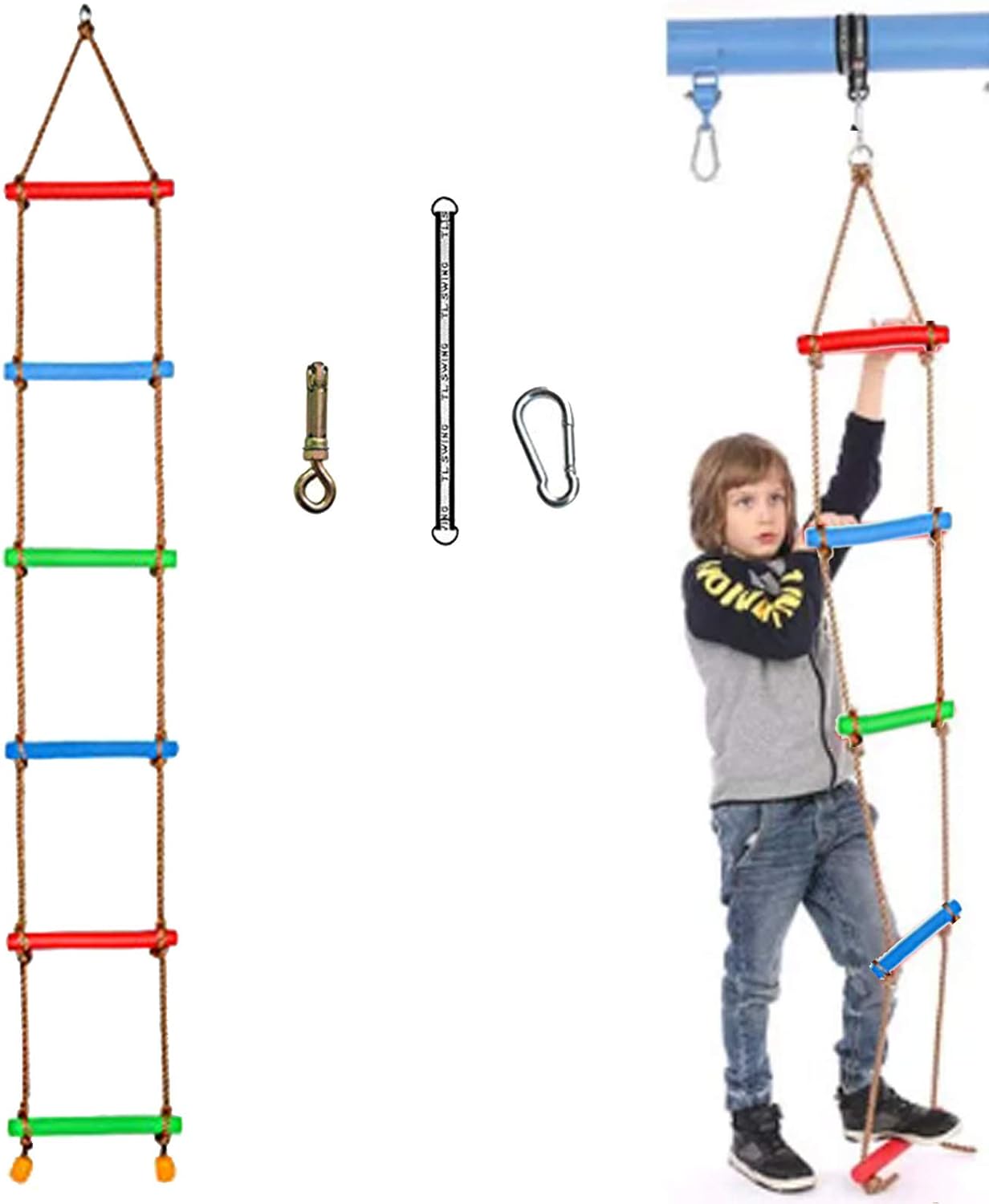 MARATTI Climbing Rope Ladder for Kids, Rainbow Climbing Ladder Hanging Rope Ladder for Indoor Play Set and Outdoor Tree House, Playground Swing Set and Ninja Slackline: Sports & Outdoors