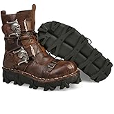 Lorie & Knight Mens Brown Genuine Leather Military Army Boots Gothic Skull Punk Motorcycle Boots