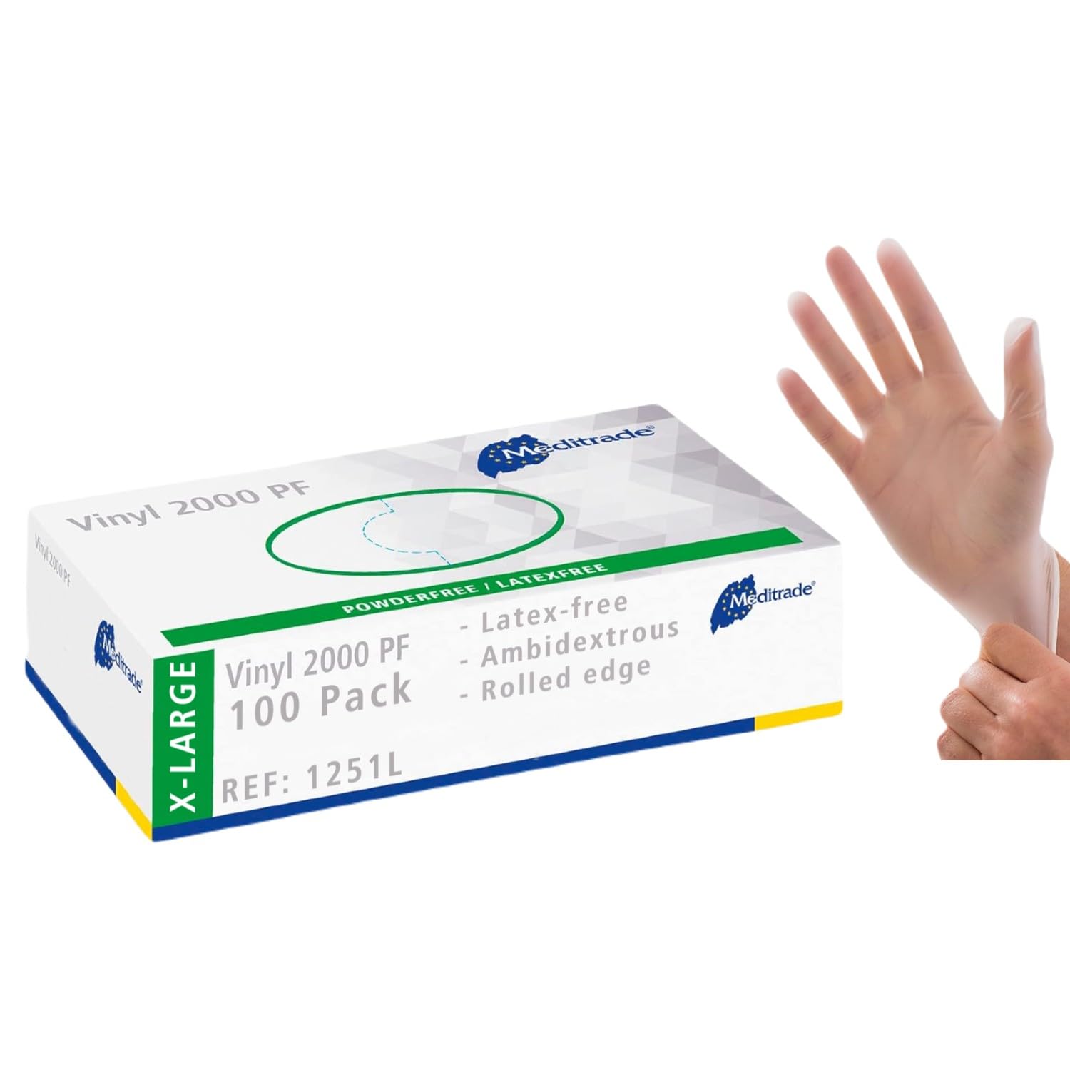 Examination Gloves - Medium, Powderless, Hypoallergenic, Heavy Duty, Latex Free, Long Cuff, Ambidextrous, Disposable, for Any Sector, Bulk Buy (Clear) (X-Large) - Meditrade Vinyl 2000 PF