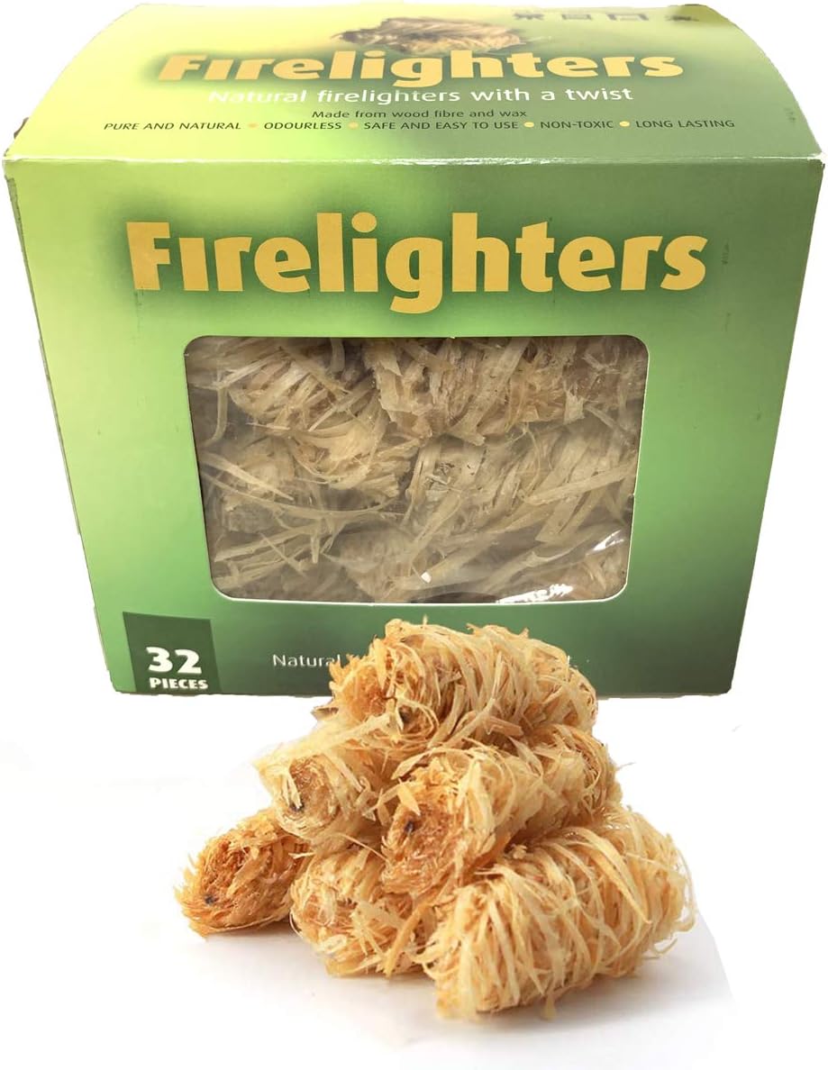 Veksun Fire Starters,Charcoal Starters Wood Wool Duraflame Long Burning Natural Kindling for Fireplace,Campfire,Fire Pit, BBQ Grill,Wood Pellet Stove,Log Burner,Pizza Oven,Smokers 32 Pcs: Sports & Outdoors