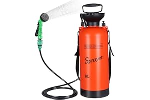 Finderomend Portable Shower for Camping with 7 Spray Modes, Hand Press Camping Shower with Removable Hose and Shower Head,Pressure Rinse Kits for Hiking Traveling Garden Beach Pet Shower