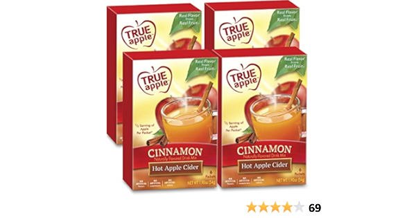 Amazon Com Hot Apple Cider Cinnamon By True Citrus Instant Powdered Drink Mix 4 Boxes 24ct Drink Mix Packets Only 30 Calories Per Serving Grocery Gourmet Food