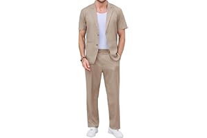KENQOLA Men's Suits 2 Piece Set Casual Regular Fit Short-Sleeve Suit and Pants Set for Summer Business Prom Wedding Party