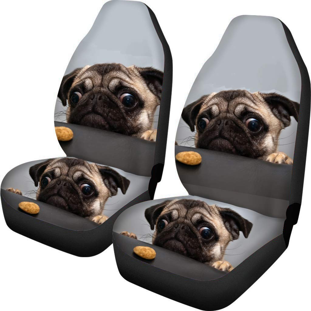 SEANATIVE Pet Seat Cover 2 Pace Universal Fit Full Set Car Interior Seat Covers,Funny Pug Dog Flexible Elastic Comfy Seat Protectors