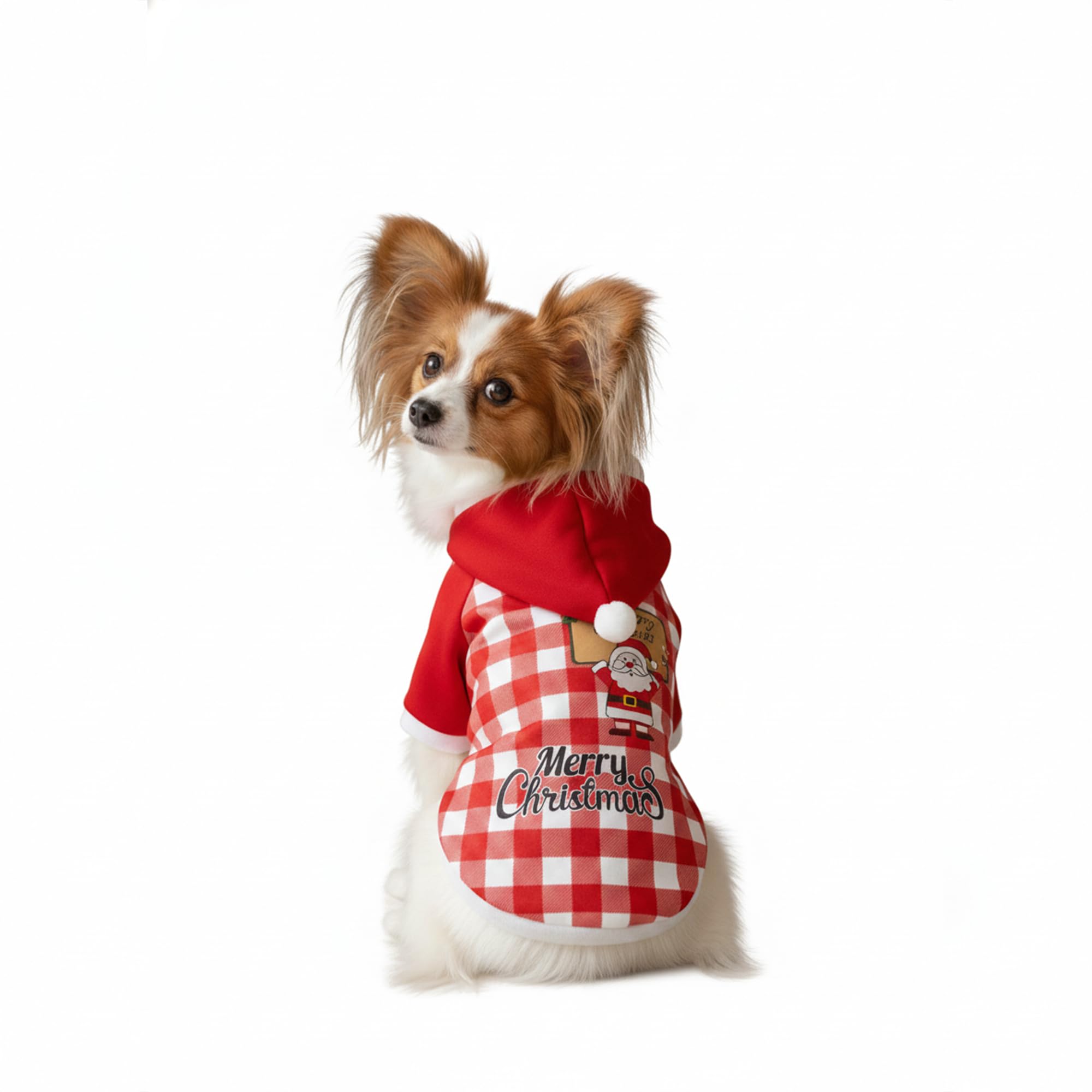 Small Dog Santa Christmas Coat – Warm Winter Puppy Jacket & Xmas Holiday Dress Up Costume Outfit Red and White Gingham
